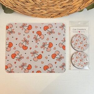 🆕 Matching Cherry Mousepad & Car Coasters